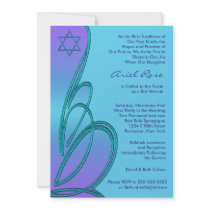 Purple Teal Star of David Bat Mitzvah Personalized Invites