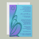 Purple Teal Star of David Bat Mitzvah Personalized Invites