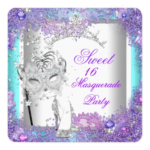 Purple Teal Sweet Sixteen 16 Masquerade Party Card Zazzle