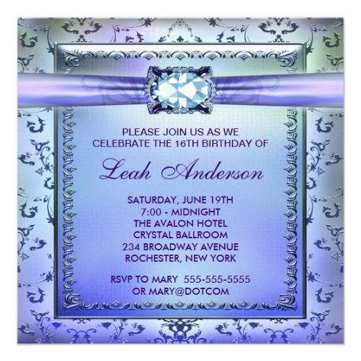 Purple Teal Sweet Sixteen Party Custom Announcement