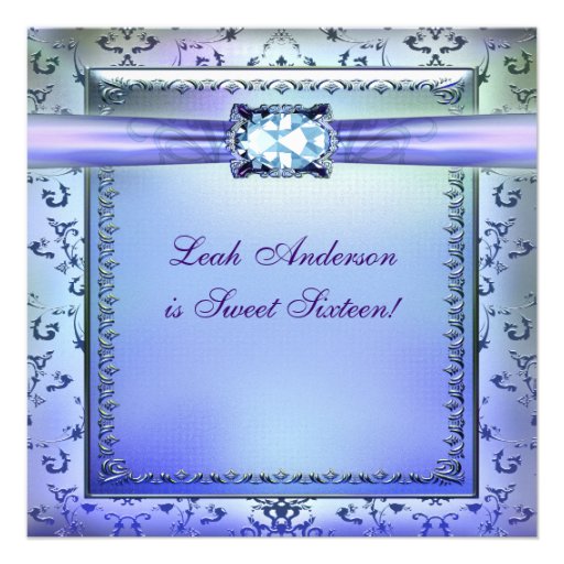 Purple Teal Sweet Sixteen Party Custom Announcement