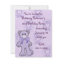 Purple Teddy Bear Birthday Invitation