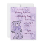 Purple Teddy Bear Birthday Invitation