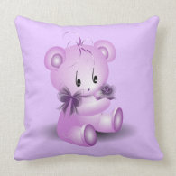 Purple Teddy Bear With Rose throwpillow