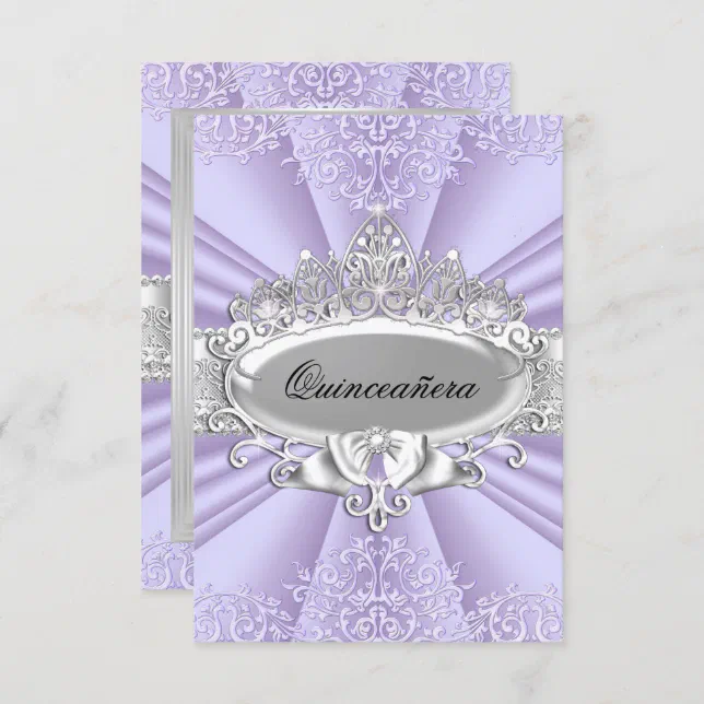 Purple Tiara Damask Quinceanera Small Size Invitation Zazzle