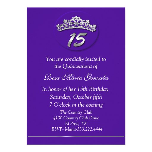 Purple Tiara Quinceañera Invitation