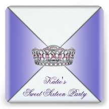 Purple Tiara White Sweet 16 Party Personalized Invitation