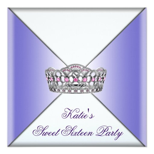 Purple Tiara White Sweet 16 Party Personalized Invitation