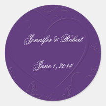 Purple Tone on Tone Linked Hearts Envelope Seal Round Stickers