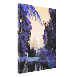 Purple Trees and Downtown Los Angeles Photo Canvas Gallery Wrap Canvas