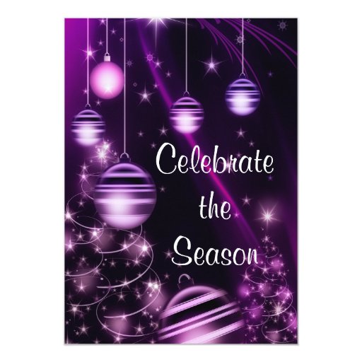 Purple Trees & Christmas Ornaments Holiday Party Announcements