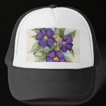 Purple Tropical Flower Painting - Multi hats