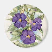 Purple Tropical Flower Painting - Multi Refrigerator Magnets