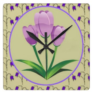 Purple tulip flower vintage pattern cute clocks