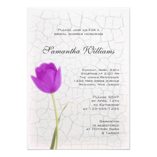 Purple Tulip on Crackle Paint Bridal Shower Invitations