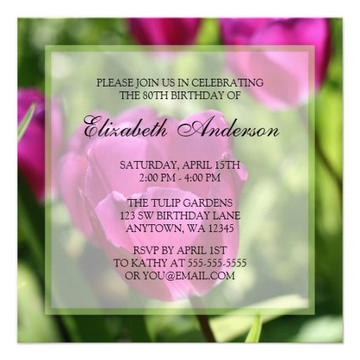 Purple Tulips 80th Birthday Party Invitations