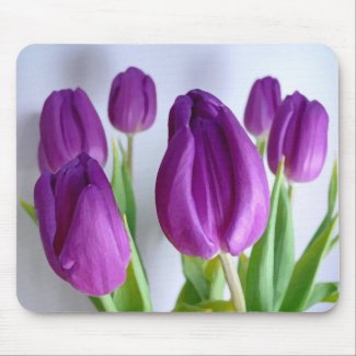Purple tulips against wall (in Paint) mousepad