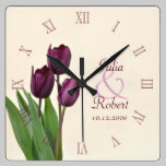Purple tulips anniversary wall clocks