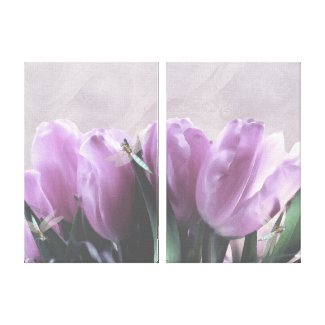 Purple Tulips Aqua Dragonflies Canvas Wall Decor Gallery Wrapped Canvas