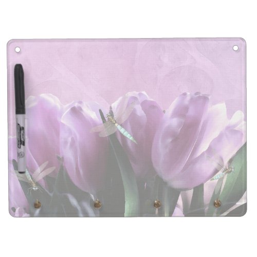 Purple Tulips Aqua Dragonflies Dry Erase Board