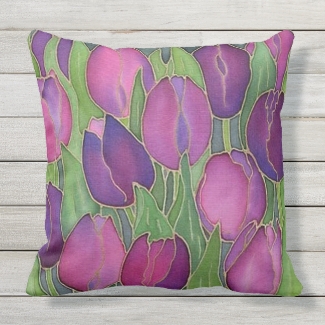 Purple Tulips Design Outdoor Pillow