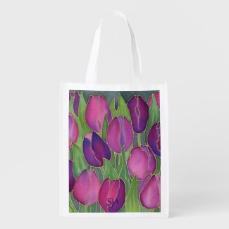 Purple Tulips Design Reusable Tote Market Tote