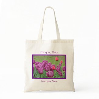 Purple Tulips Flowers for Mom Canvas Tote Template bag