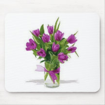 purple tulips in vase mouse mat
