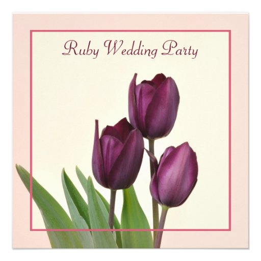 Purple tulips square Ruby anniversary party Custom Invitation