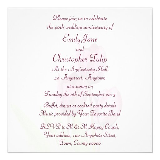 Purple tulips square Ruby anniversary party Custom Invitation