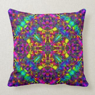 Purple Turquiose and Yellow Mandala Pattern Throw Pillows