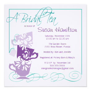 Purple & Turquoise Bridal Shower Invitation - Tea