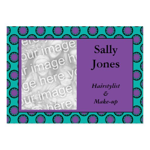 purple turquoise circles photo frame business card templates (front side)