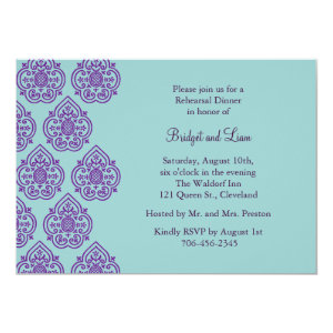 Purple/Turquoise Damask Rehearsal Dinner Invite 5