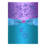 Purple, Turquoise Floral Monogram Wedding Invite