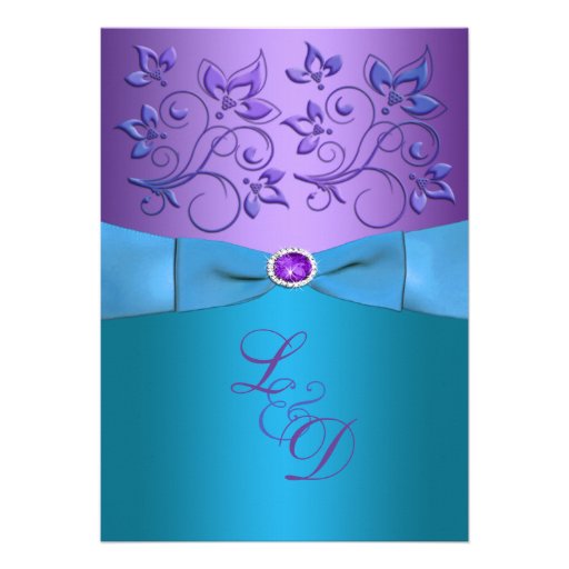 Purple, Turquoise Floral Monogram Wedding Invite