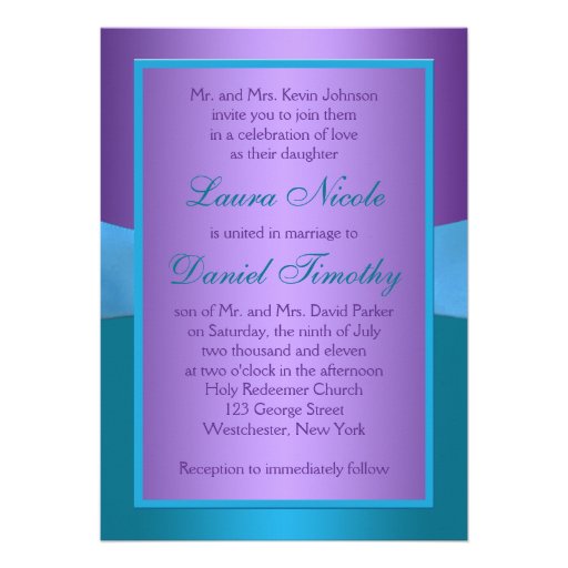 Purple, Turquoise Floral Monogram Wedding Invite