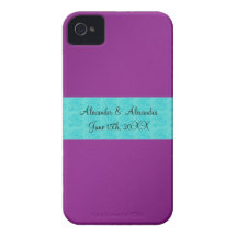 Purple turquoise roses wedding favors iPhone 4 Case-Mate cases