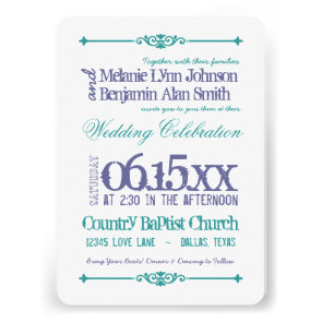 Purple Turquoise Typography Wedding Invitations