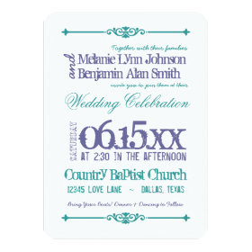 Purple Turquoise Typography Wedding Invitations 4.5