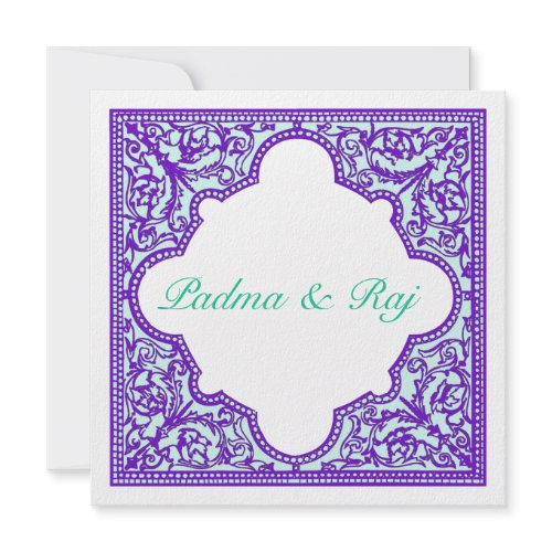 Purple Turquoise Vintage Frame Wedding Invitation invitation