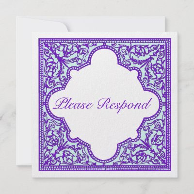 Purple Turquoise Vintage Frame Wedding RSVP Personalized Invites by
