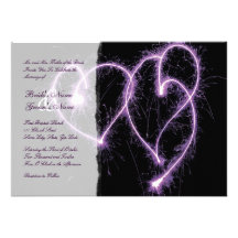 Purple Two Hearts Sparklers Wedding Invitation
