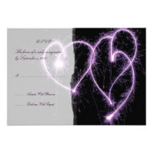 Purple Two Hearts Sparklers Wedding RSVP Personalized Announcements