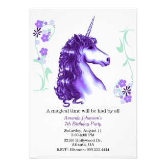 Purple Unicorn Birthday Party Invitation