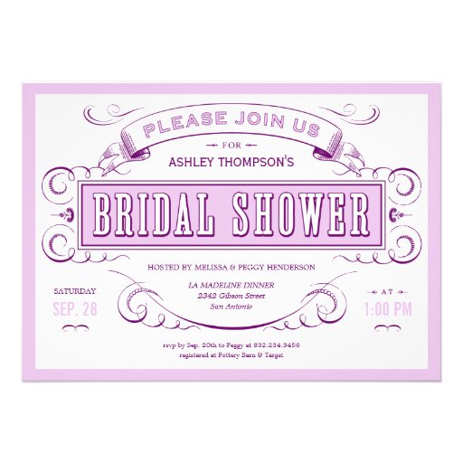 Purple Unique Vintage Bridal Shower Invitations