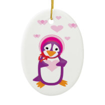 Purple Valentine Penguins Ornament ornaments