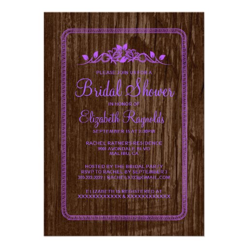 Purple Vintage Barn Wood Bridal Shower Invitations