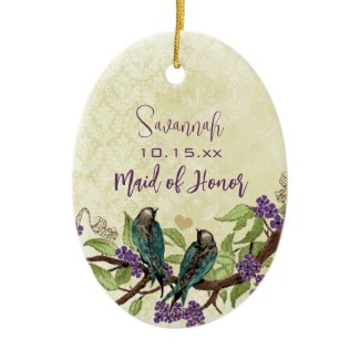 Purple Vintage Bird Maid of Honour Ornaments ornament