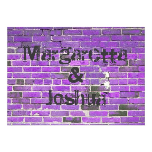 Purple Vintage Brick Graffiti Wedding Invitation
